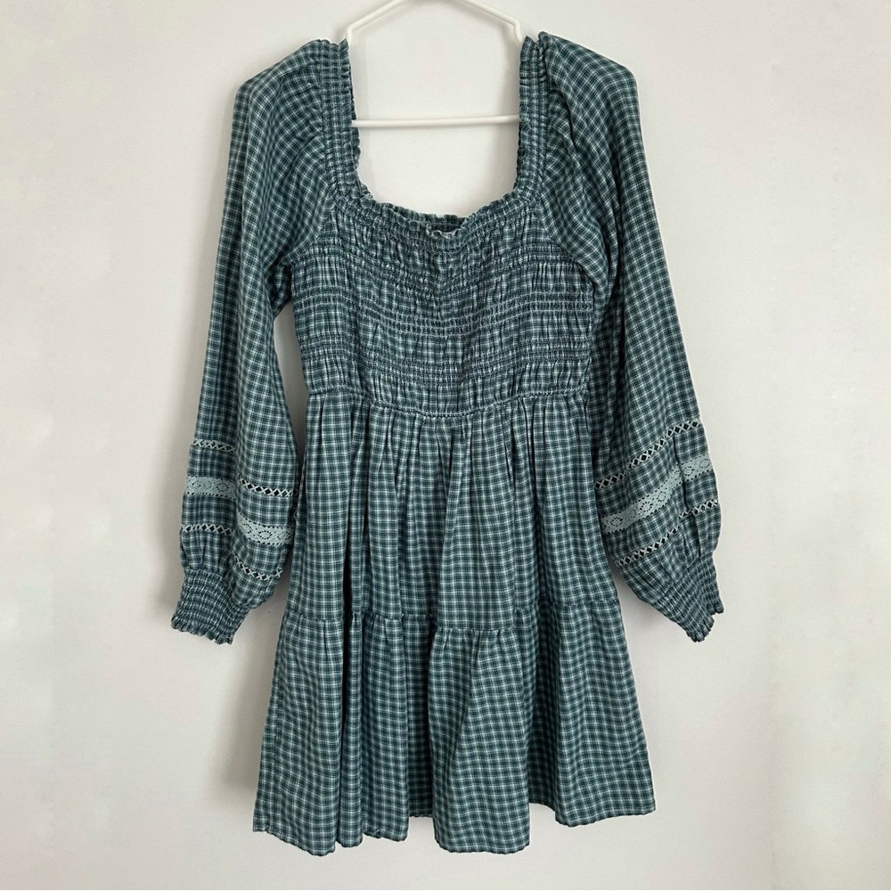 Plaid Smocked Long Sleeve Dress